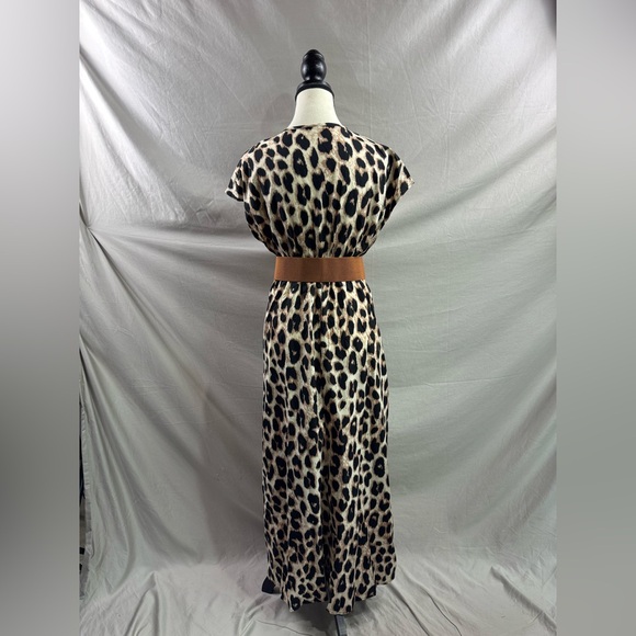 Leopard Print Deep V Bat Sleeves Dress Maxi - Picture 8 of 8